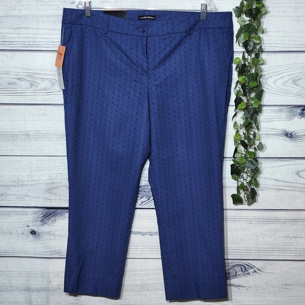 Hilary Radley Blue Abstract Crop Pants, Size 16